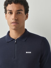 BOSS Navy Long Sleeve Regular Fit Ever Zip Neck Polo Shirt - Image 3 of 4