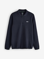 BOSS Navy Long Sleeve Regular Fit Ever Zip Neck Polo Shirt - Image 4 of 4