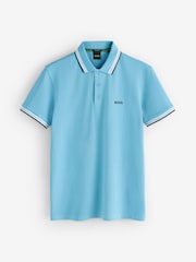 BOSS Sky Blue Regular-Fit Paddy Tipped Collar Polo Shirt - Image 1 of 1