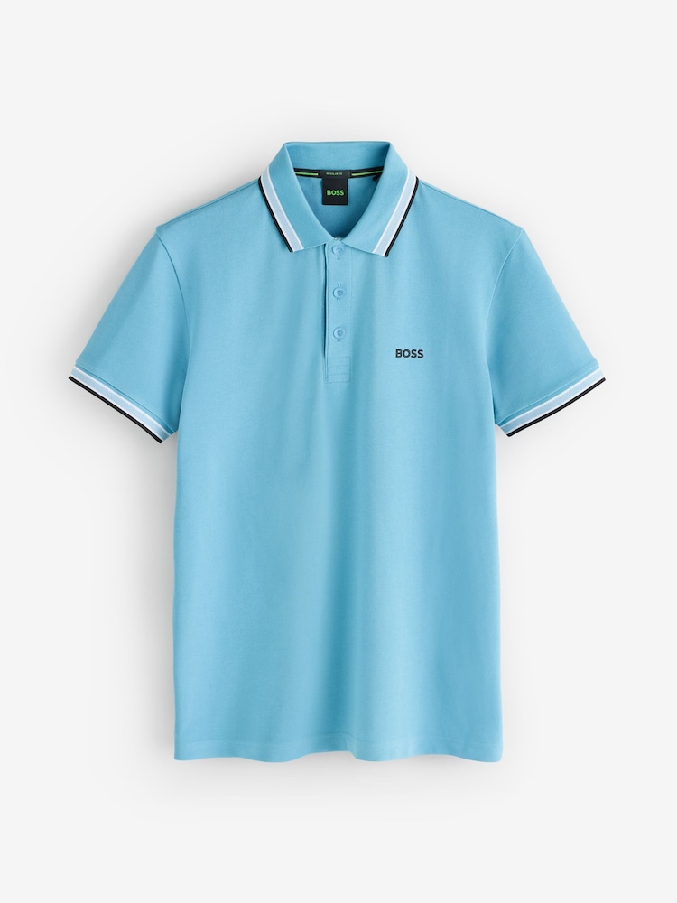 BOSS Sky Blue Regular-Fit Paddy Tipped Collar Polo Shirt - Image 1 of 1