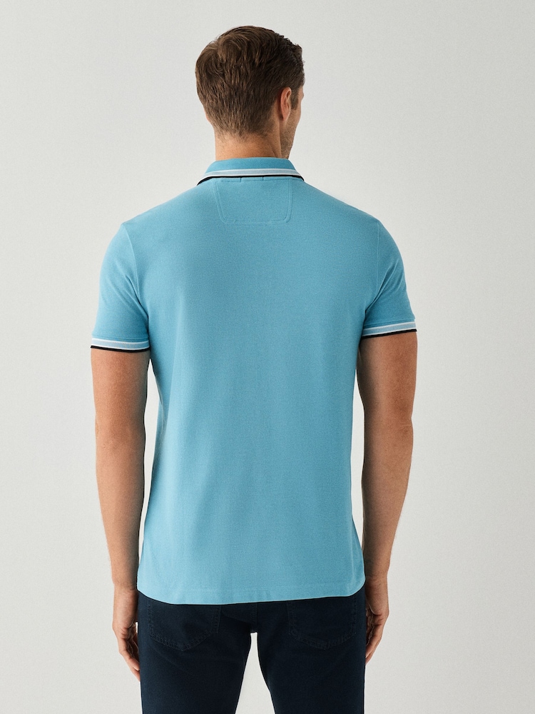 BOSS Sky Blue Regular-Fit Paddy Tipped Collar Polo Shirt - Image 2 of 4 BOSS Sky Blue Regular-Fit Paddy Tipped Collar Polo Shirt - Image 2 of 4