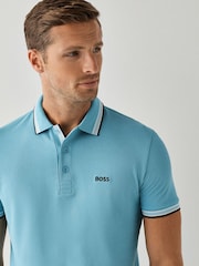 BOSS Sky Blue Regular-Fit Paddy Tipped Collar Polo Shirt - Image 3 of 4
