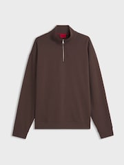 HUGO Brown Quarter Zip Tonal Logo Sweat Top - Image 1 of 1