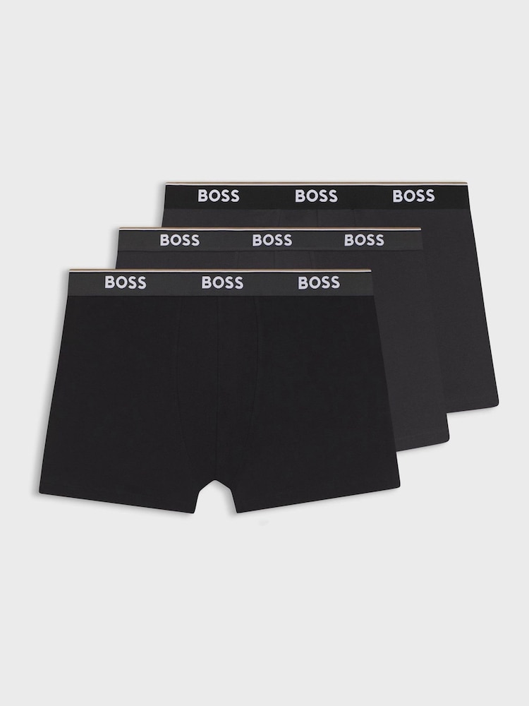 BOSS Black/Grey Power Logo Hipster Boxers 3 Pack - Image 1 of 1 BOSS Black/Grey Power Logo Hipster Boxers 3 Pack - Image 1 of 1
