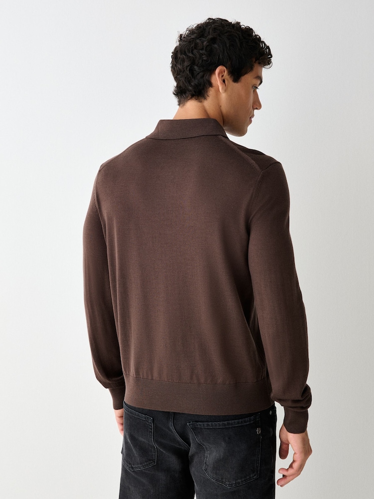 חום - BOSS Lancione Logo Knitted Polo Shirt - תמונה 2 מתוך 4 חום - BOSS Lancione Logo Knitted Polo Shirt - תמונה 2 מתוך 4