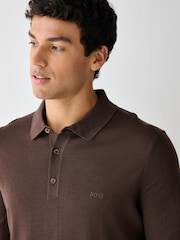 חום - BOSS Lancione Logo Knitted Polo Shirt - תמונה 3 מתוך 4