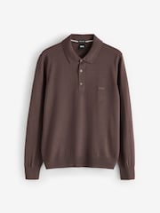 חום - BOSS Lancione Logo Knitted Polo Shirt - תמונה 4 מתוך 4