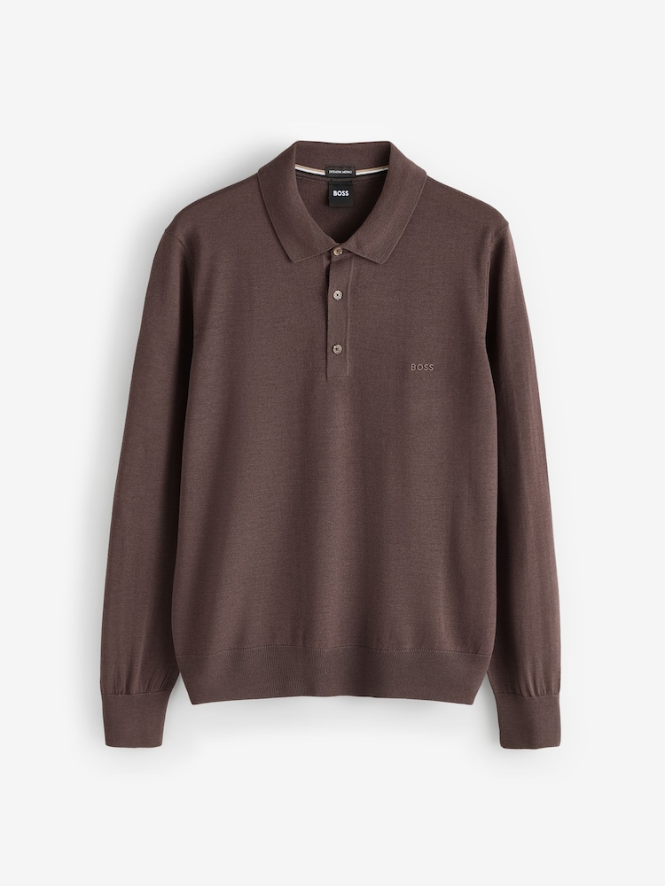 חום - BOSS Lancione Logo Knitted Polo Shirt - תמונה 4 מתוך 4 חום - BOSS Lancione Logo Knitted Polo Shirt - תמונה 4 מתוך 4