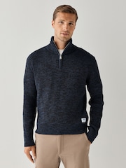 HUGO Navy Quarter Zip Logo Patch Jumper - Image 1 of 5