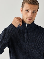 HUGO Navy Quarter Zip Logo Patch Jumper - Image 3 of 5