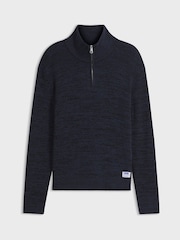 HUGO Navy Quarter Zip Logo Patch Jumper - Image 5 of 5
