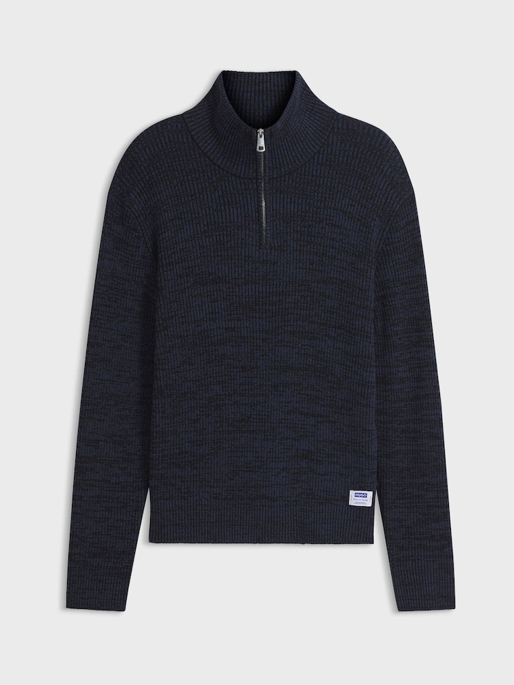 HUGO Navy Quarter Zip Logo Patch Jumper - Image 5 of 5