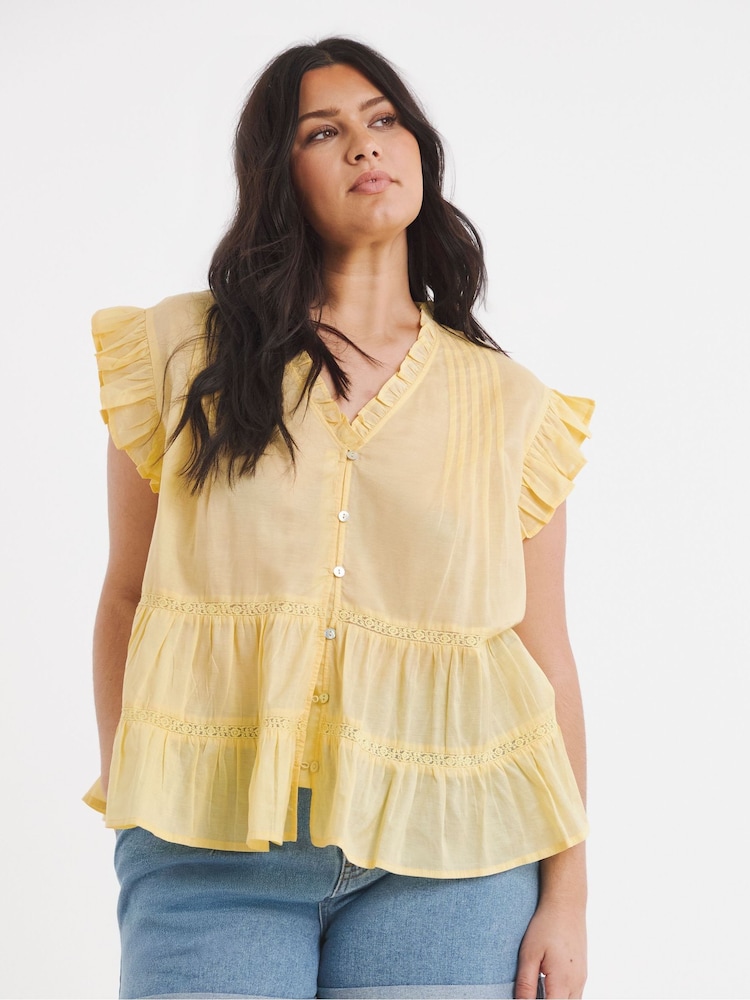 Simply Be Yellow Prairie Tiered Top - Image 1 of 4 Simply Be Yellow Prairie Tiered Top - Image 1 of 4