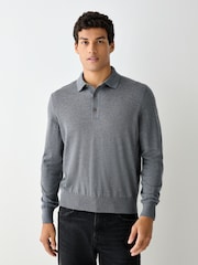 אפור - BOSS Lancione Logo Knitted Polo Shirt - תמונה 1 מתוך 4