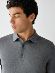 אפור - BOSS Lancione Logo Knitted Polo Shirt - תמונה 3 מתוך 4