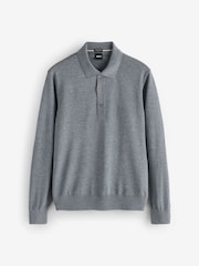 אפור - BOSS Lancione Logo Knitted Polo Shirt - תמונה 4 מתוך 4