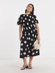 Simply Be Black Cap Sleeve Shirred Midi Dress - Image 3 of 4