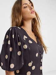 Simply Be Brown Printed Linen Button Up Shift Dress - Image 4 of 4