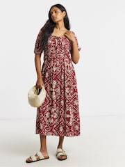Simply Be Brown Crinkle Drop Waist Midi Dress - Image 1 of 4