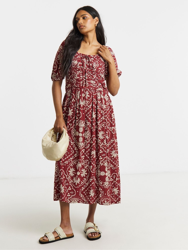 Simply Be Brown Crinkle Drop Waist Midi Dress - Image 1 of 4