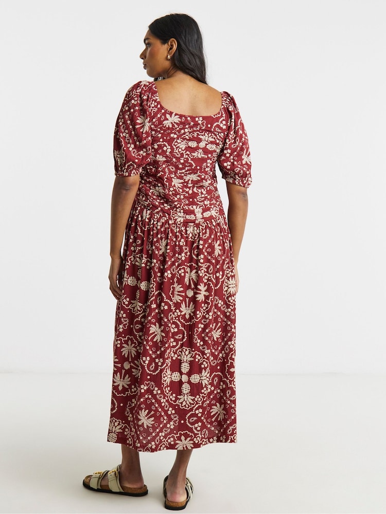 Simply Be Brown Crinkle Drop Waist Midi Dress - Image 2 of 4