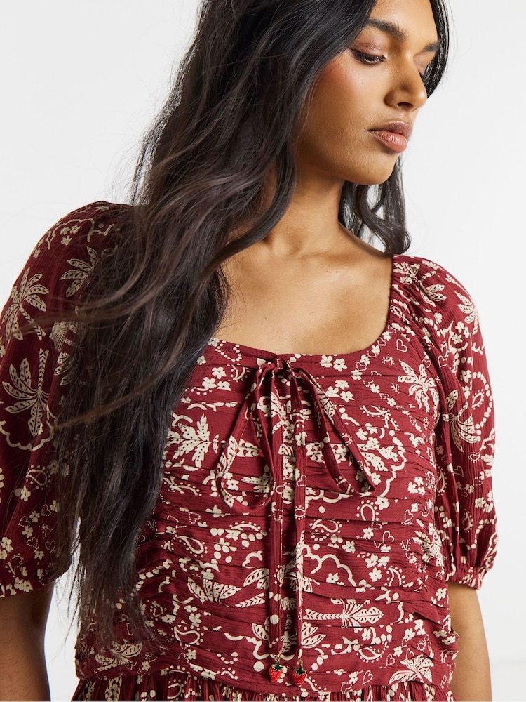 Simply Be Brown Crinkle Drop Waist Midi Dress - Image 4 of 4