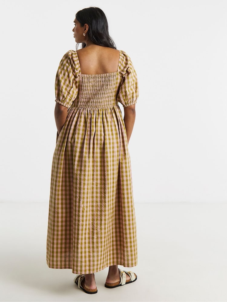 Simply Be Natural Gingham Seersucker Midi Dress - Image 2 of 4 Simply Be Natural Gingham Seersucker Midi Dress - Image 2 of 4