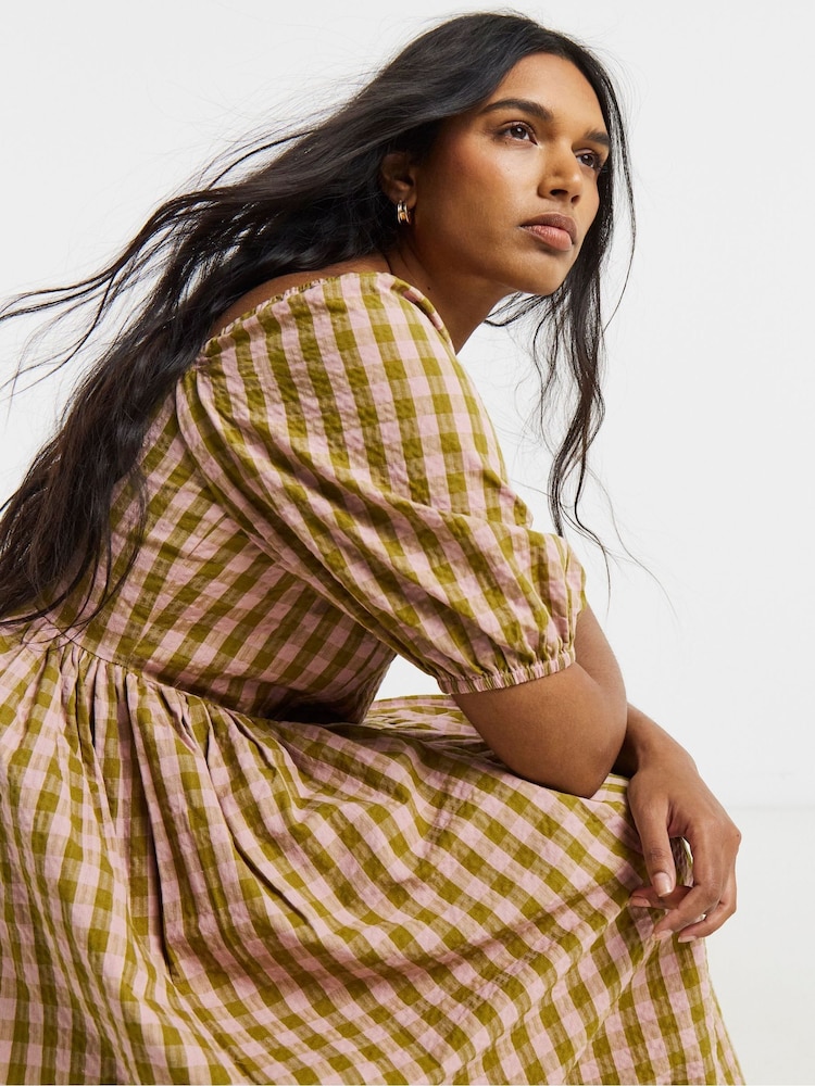 Simply Be Natural Gingham Seersucker Midi Dress - Image 4 of 4 Simply Be Natural Gingham Seersucker Midi Dress - Image 4 of 4
