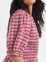 Simply Be Red Shirred Check Smock Dress - Image 4 of 4