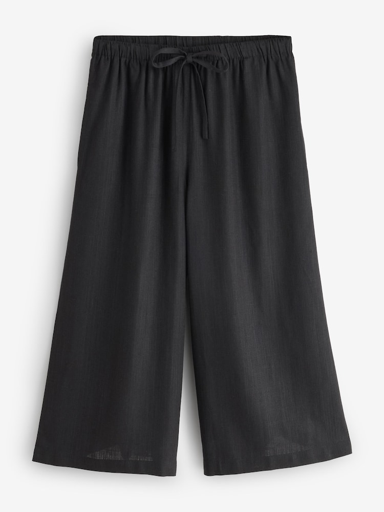 Simply Be Black Tie Waist Linen Culottes - Image 1 of 1 Simply Be Black Tie Waist Linen Culottes - Image 1 of 1