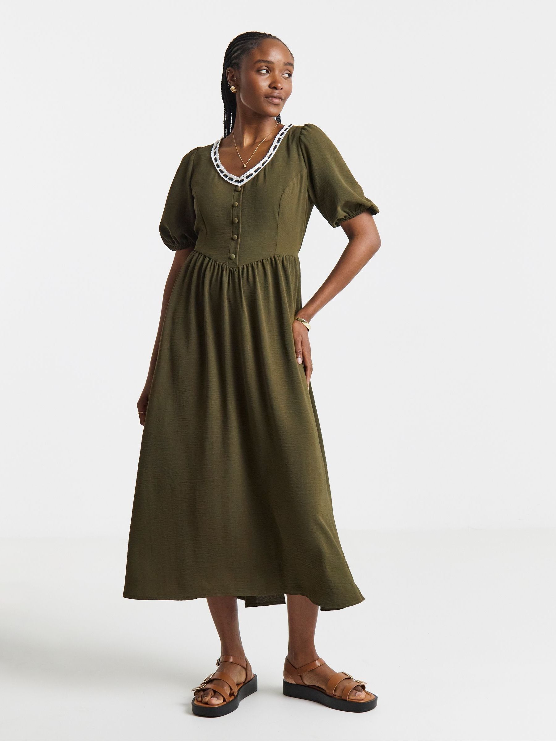 Buy Simply Be Green Historic Detail Midi Dress With Ribbon Trim