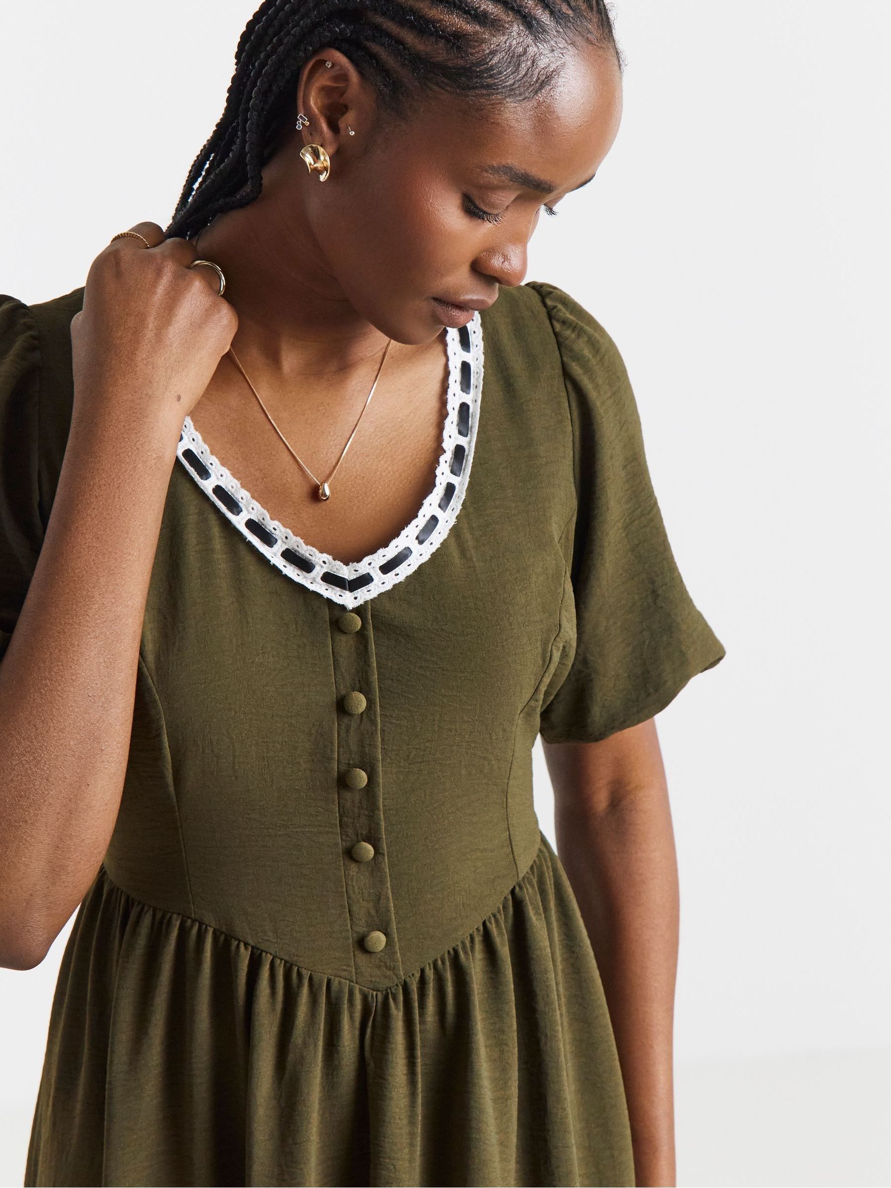 Buy Simply Be Green Historic Detail Midi Dress With Ribbon Trim