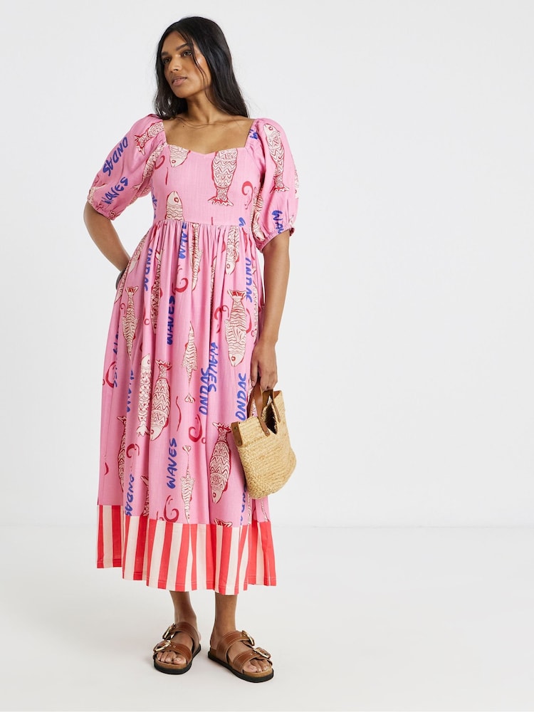 Simply Be Pink Sardrine Print Trapeze Maxi Dress - Image 1 of 4 Simply Be Pink Sardrine Print Trapeze Maxi Dress - Image 1 of 4