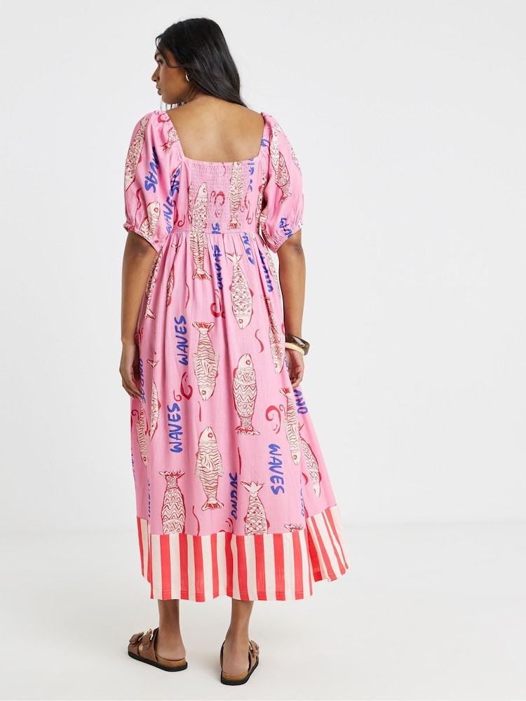 Simply Be Pink Sardrine Print Trapeze Maxi Dress - Image 2 of 4 Simply Be Pink Sardrine Print Trapeze Maxi Dress - Image 2 of 4