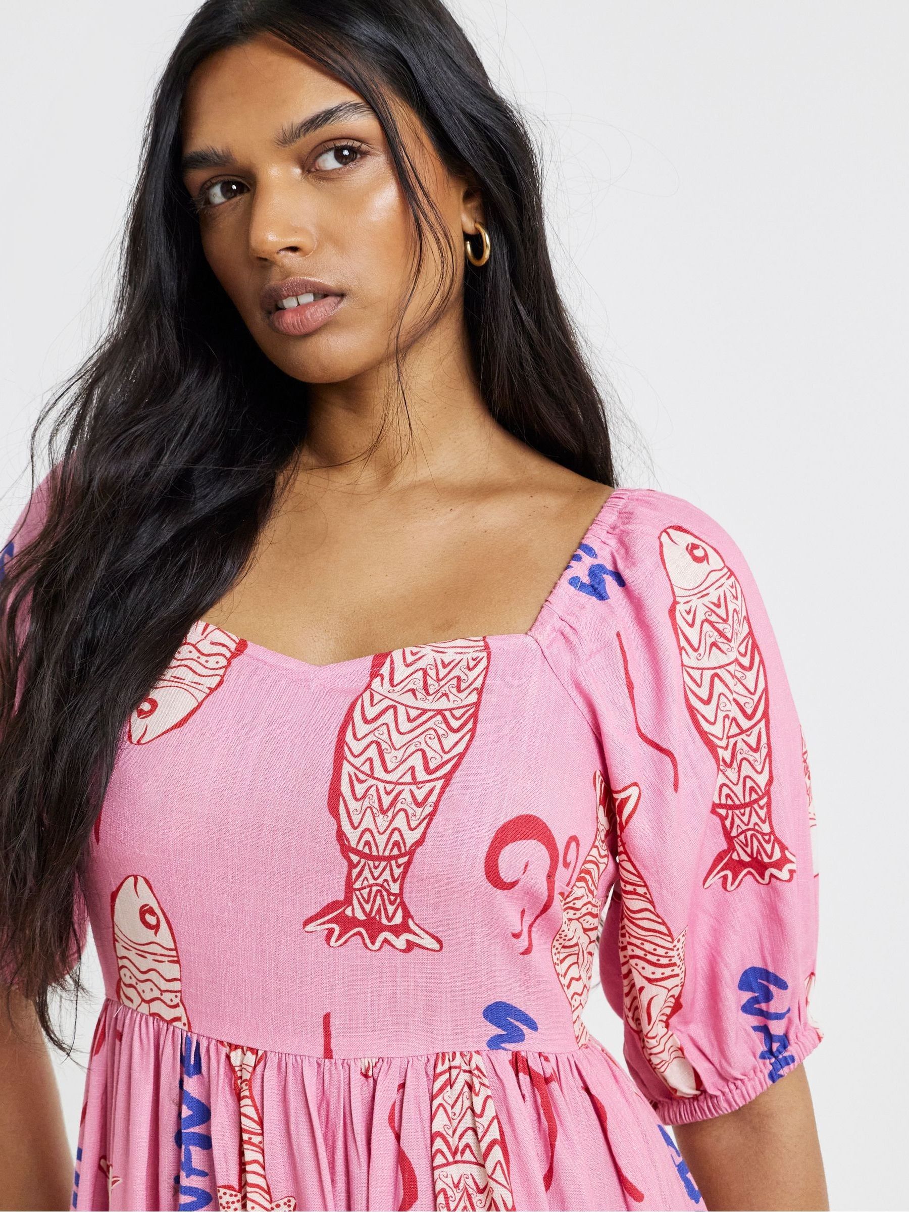 Buy Simply Be Pink Sardrine Print Trapeze Maxi Dress from Next