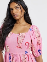 Simply Be Pink Sardrine Print Trapeze Maxi Dress - Image 3 of 4