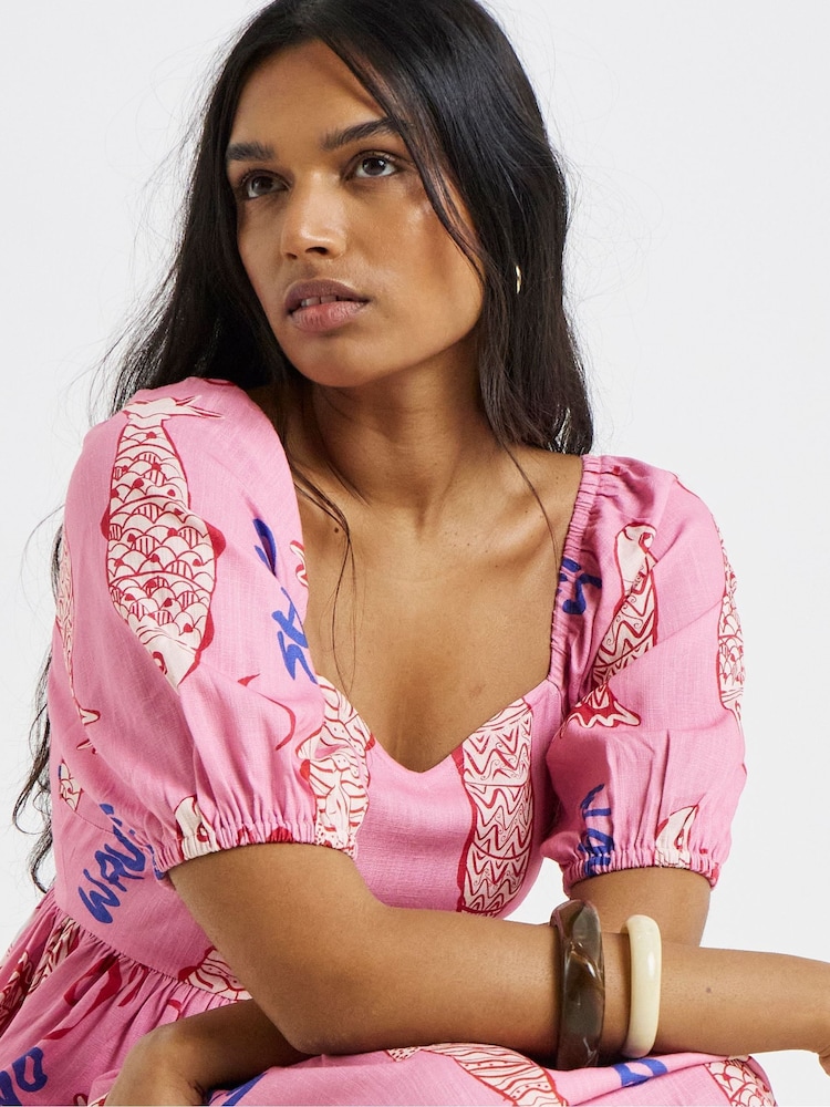 Simply Be Pink Sardrine Print Trapeze Maxi Dress - Image 4 of 4 Simply Be Pink Sardrine Print Trapeze Maxi Dress - Image 4 of 4