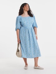 Simply Be Blue Stripe Historic Detail Midi Dress - Image 1 of 3