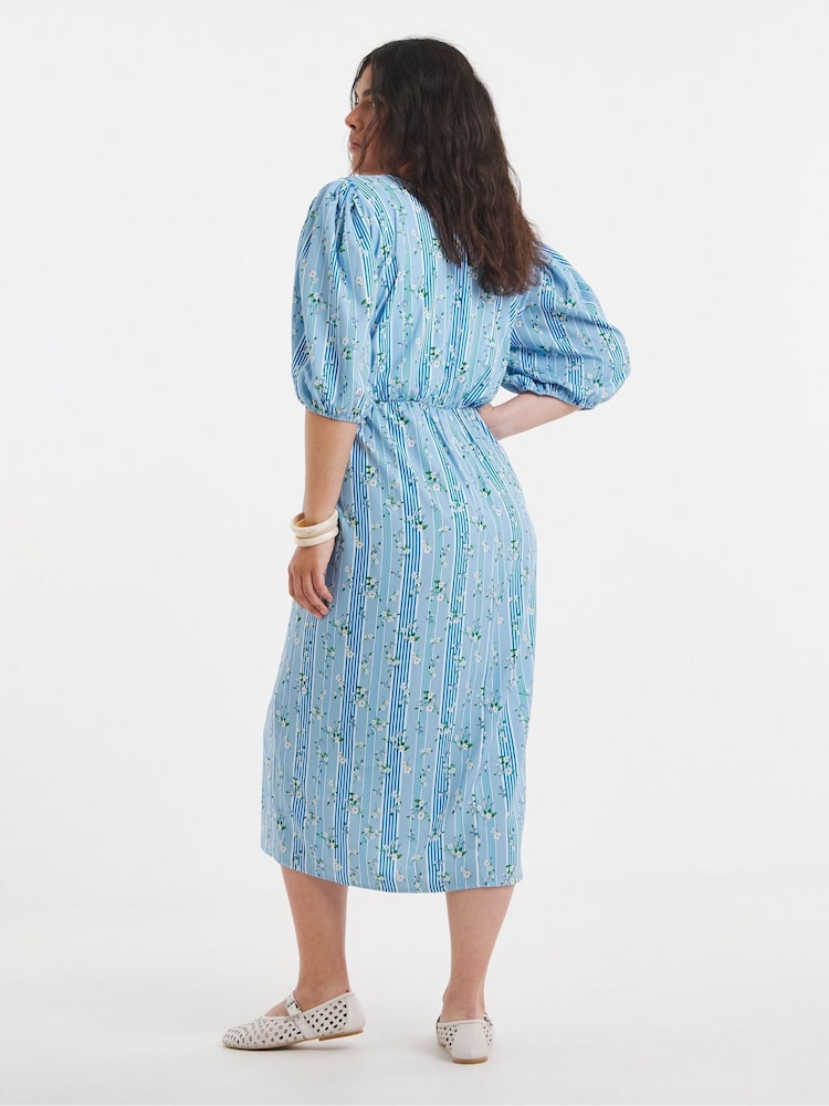 Simply Be Blue Stripe Historic Detail Midi Dress - Image 2 of 3 Simply Be Blue Stripe Historic Detail Midi Dress - Image 2 of 3