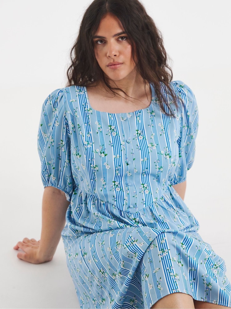 Simply Be Blue Stripe Historic Detail Midi Dress - Image 3 of 3 Simply Be Blue Stripe Historic Detail Midi Dress - Image 3 of 3