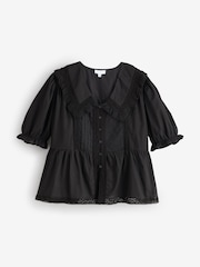 Simply Be Black V-Neck Prairie Collar Blouse - Image 1 of 1