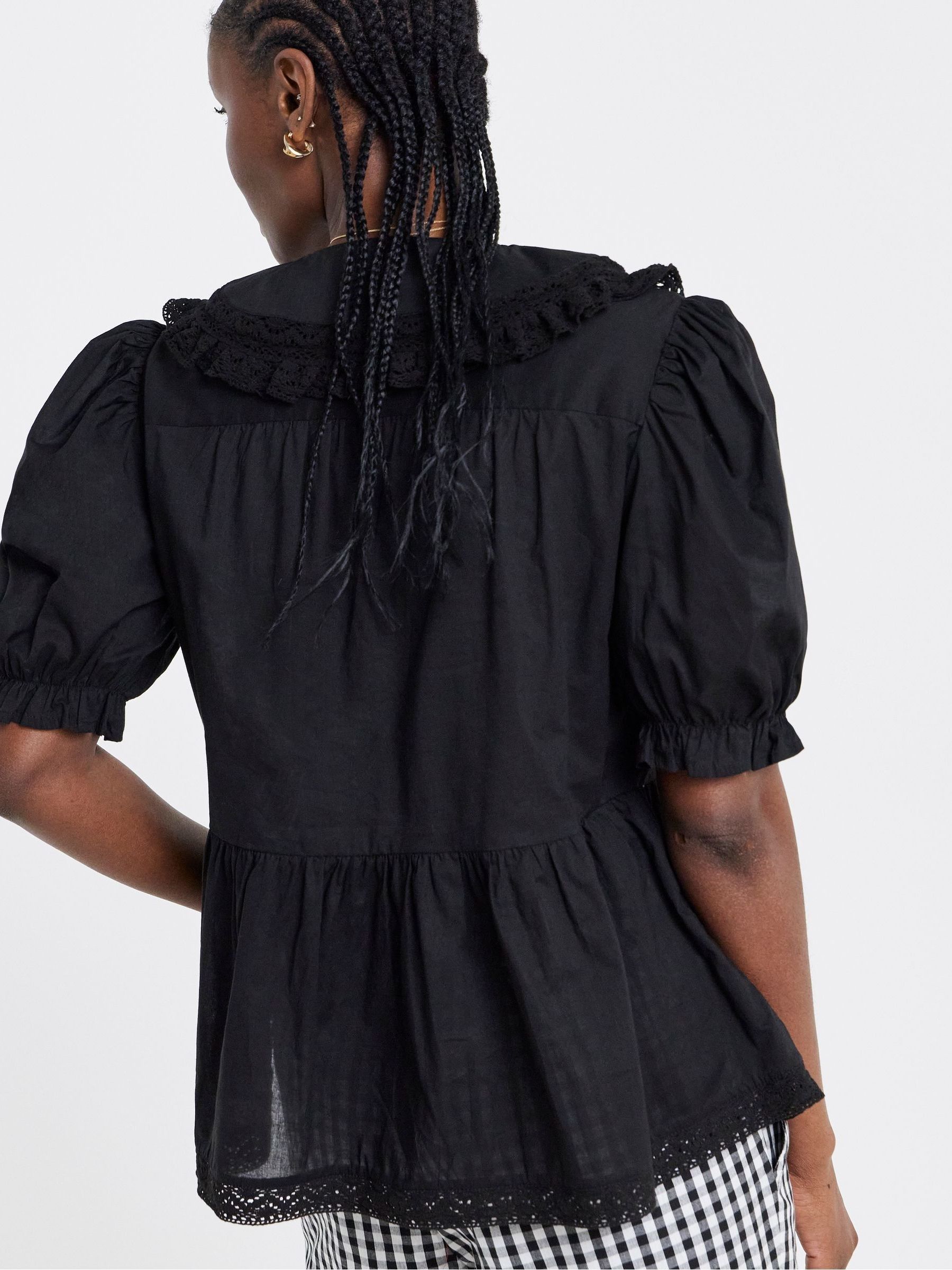 Buy Simply Be Black V-Neck Prairie Collar Blouse from Next USA