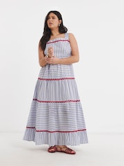 Simply Be White Ric Rac Trim Detail Striped Maxi Dress - Image 1 of 4