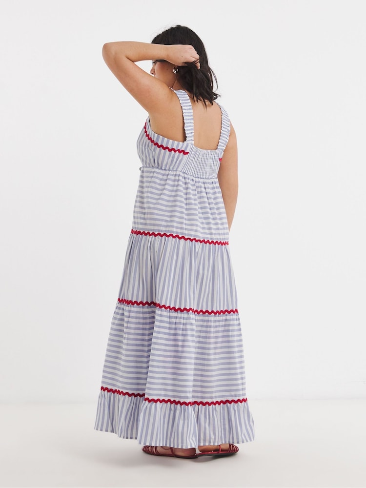 Simply Be White Ric Rac Trim Detail Striped Maxi Dress - Image 2 of 4 Simply Be White Ric Rac Trim Detail Striped Maxi Dress - Image 2 of 4