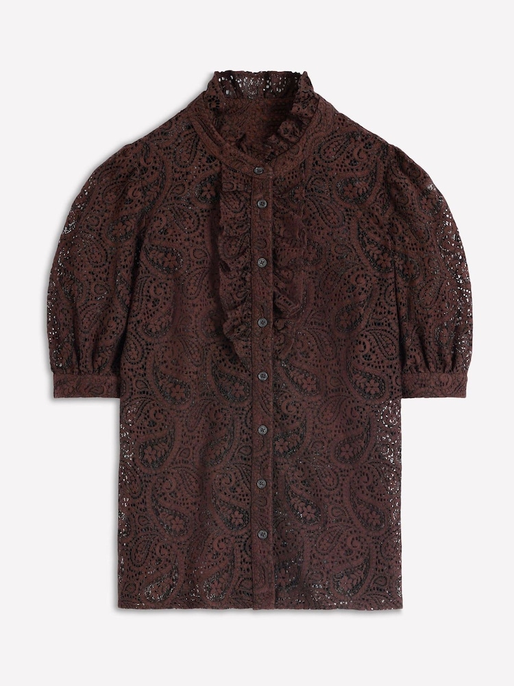 Boden Brown Sasha Short Sleeve Lace Top - Image 1 of 1 Boden Brown Sasha Short Sleeve Lace Top - Image 1 of 1
