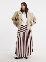 Simply Be Brown Asymmetric Stripe Skirt - Image 1 of 4
