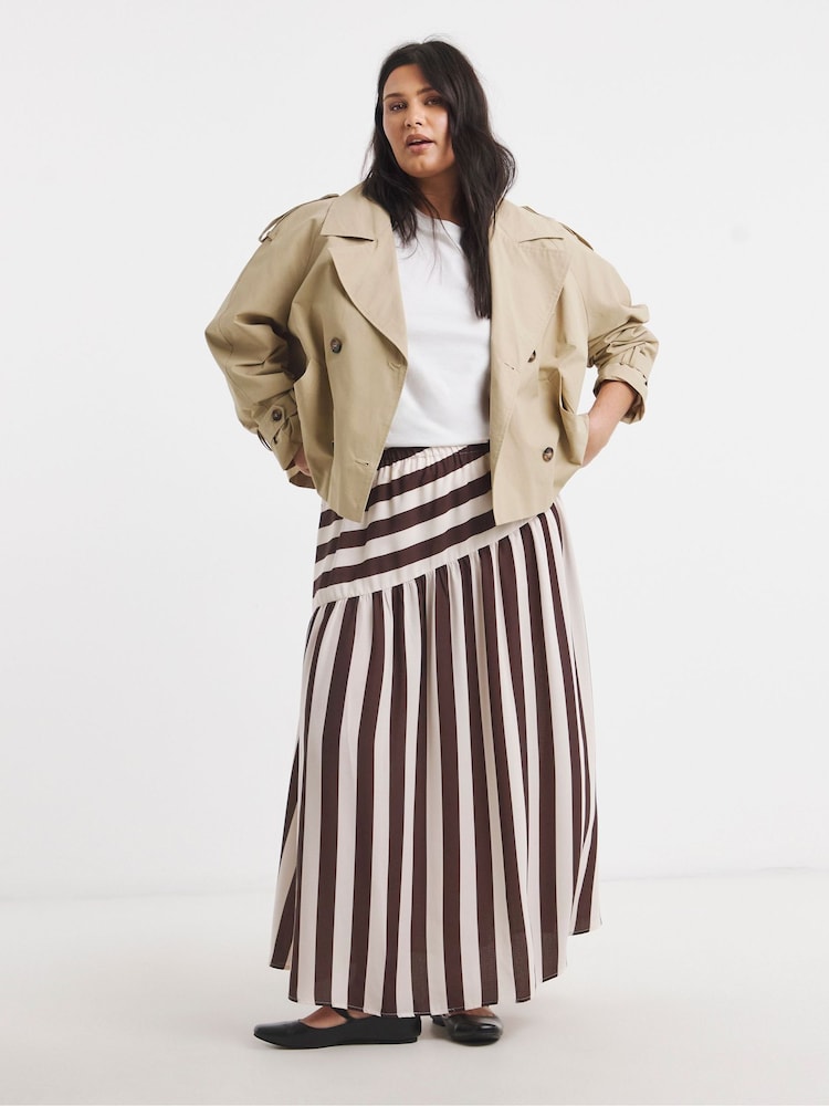 Simply Be Brown Asymmetric Stripe Skirt - Image 1 of 4