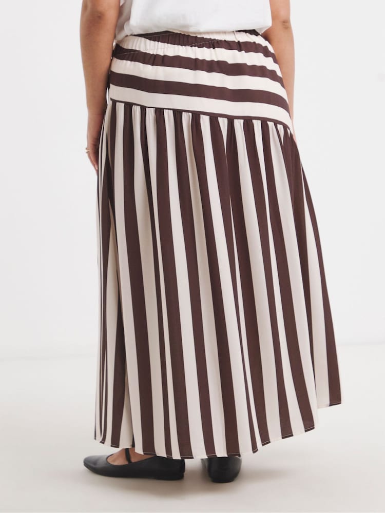 Simply Be Brown Asymmetric Stripe Skirt - Image 2 of 4