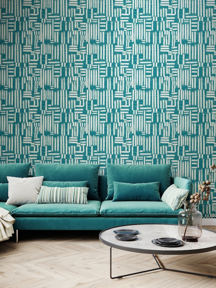 Ohpopsi TEAL Interlace 10M Wallpaper - Image 1 of 2
