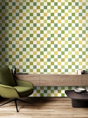 Ohpopsi OLIVE MIX Disco Check 10M Wallpaper - Image 1 of 2